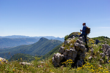 hiker on the top of a mountain in Alburni massif