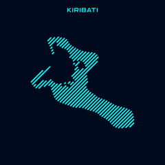 Kiribati Striped Map Vector Design Template On Blue Background