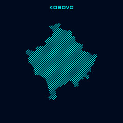 Kosovo Striped Map Vector Design Template On Blue Background