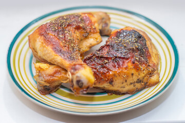 Baked chicken dish with honey and herbs.