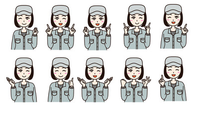 Fototapeta premium Woman business work clothes half, various smile set