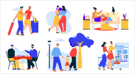 Vector illustration of LGBT couples or family set isolated scenes