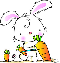 vector cartoon Rabbit pulling carrot