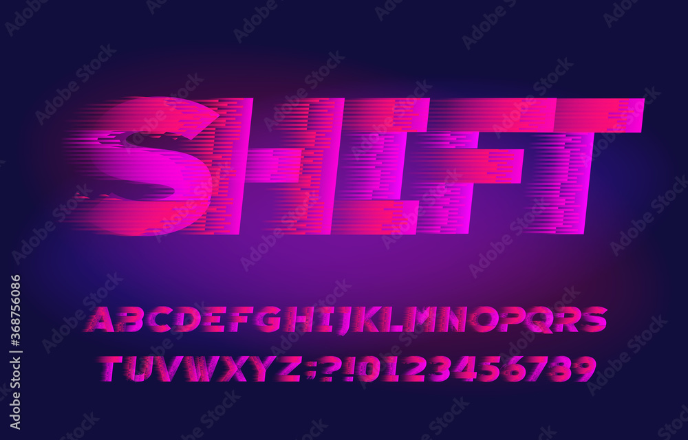 Fototapete shift alphabet font. fast speed effect letters and numbers. abstract blurred background. stock vecto