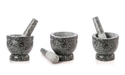 New natural stone mortar and pestle isolated on white
