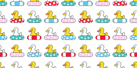 duck seamless pattern vector rubber duck swimming ring pool ocean beach bird farm cartoon scarf isolated repeat wallpaper tile background illustration doodle animal design