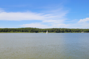 Boating on Rheinsberg lake, federal state Brandenburg , Germany