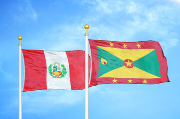 Naklejka na ściany i meble Peru and Grenada two flags on flagpoles and blue sky