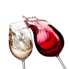 Glasses with red and white wine plash