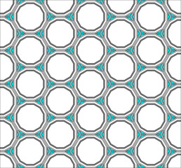 Simple white hexagonal repeating pattern with turquoise shaped edges, geometric vector illustration