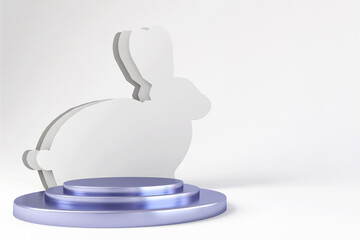 Rabbit and metallic Stage podium or cosmetic product stand showcase on white background, Creative product shelf for presentation template, Concept for Chinese lunar new year, 3D rendering