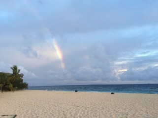 Beach on the coastline on one of the Islands of the Fiji archipelago in the Pacific ocean