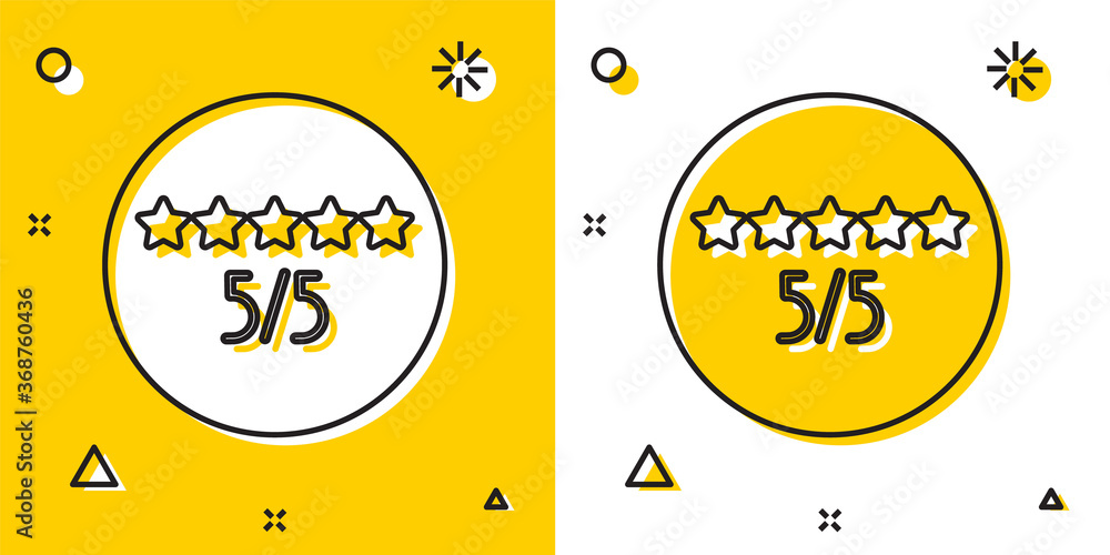 Poster black consumer or customer product rating icon isolated on yellow and white background. random dynam