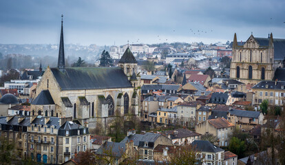 Poitiers city view, churchs and roofs