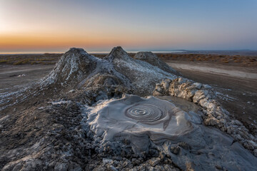 Active mud volcanoes in Gobustan desert, Azerbaijan