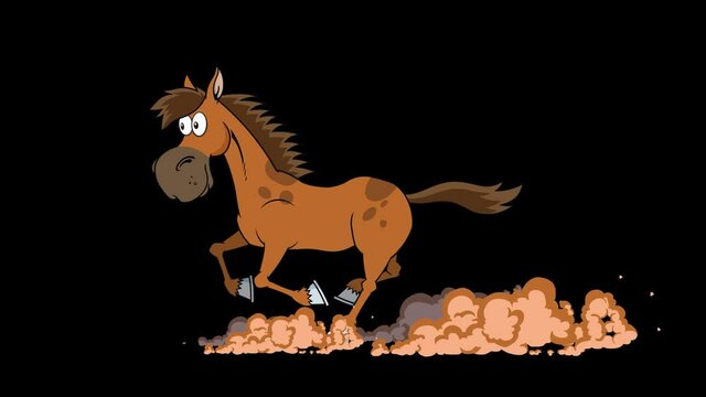 Horse Cartoon Character Running.  4K Animation Video Motion Graphics Without Background