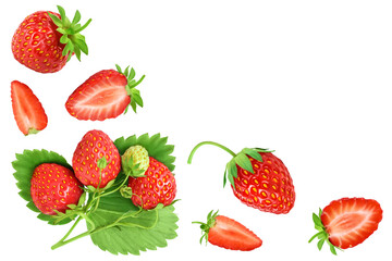 Strawberries isolated on white background with copy space for your text. Top view. Flat lay pattern
