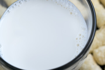 Glass mug of milk