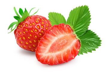 Strawberry and half isolated on white background. Fresh berry with clipping path and full depth of...