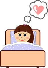 Little girl sleepeng in her bed, dream about love before sleep
