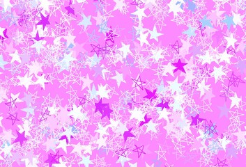 Light Pink, Blue vector background with colored stars.