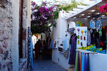 A beautiful narrow alley of Santorini island in Greece, Europe