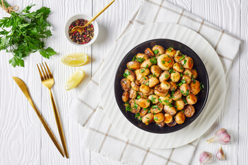 Spanish vegetarian appetizer al ajillo, top view