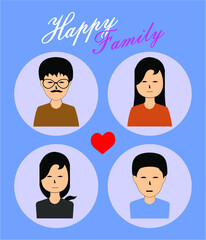 man woman child of a family, face, head