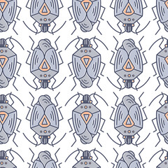 Creeping water beetle on white background seamless pattern