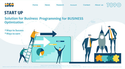 Flat design website or app page template. Financial services, banking, strategic planning, development, business solutions, consulting, market research, teamwork, data analyse, support, security