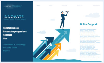 Modern flat design concept website or app page. Financial services, banking, strategic planning, development, business solutions, consulting, market research, teamwork, data analyse, support, security