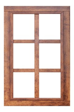 Vintage brown wooden window frame isolaed on a white background