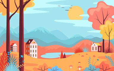Autumn nature landscape vector illustration