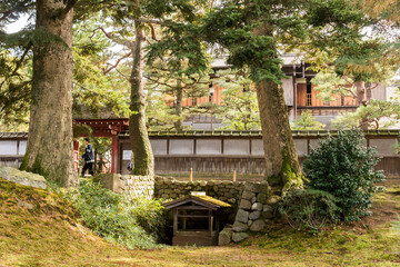 Kanazawa, Japan. Kenroku-en, an old garden, and one of the Three Great Gardens of Japan (Nihon Sanmeien), during autumn