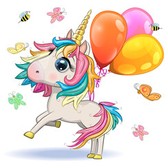 Cute magical unicorn. Print for t-shirt. Romantic hand drawing illustration for children.