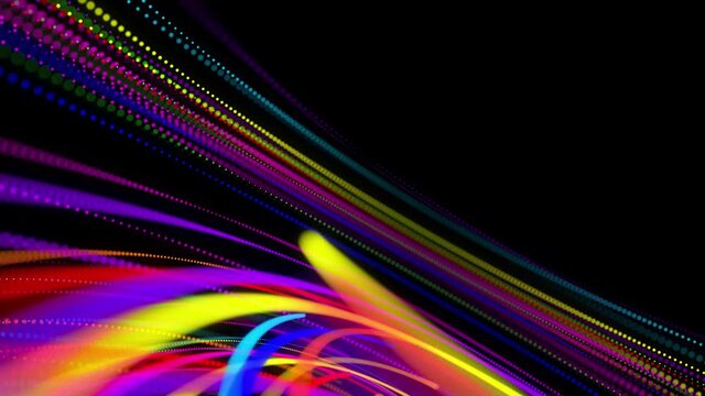 stylish creative abstract background in 4k. colored lines swirling in spiral fly along swirling path. Motion design bg of particles shaping lines, helix and abstract structures. 3d render