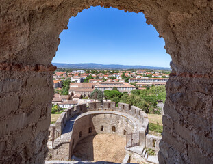 View of the old city from the castle walls of Carcassonne town