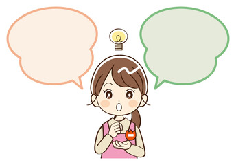 女性、幼稚園、先生、ふきだし、閃き