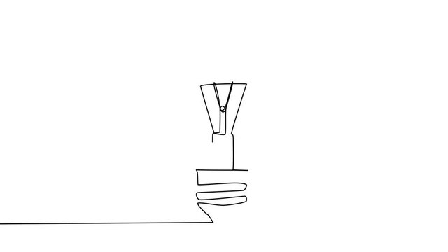 Self drawing simple animation of single continuous one line drawing of light bulb. Drawing by hand, black lines on a white background.
