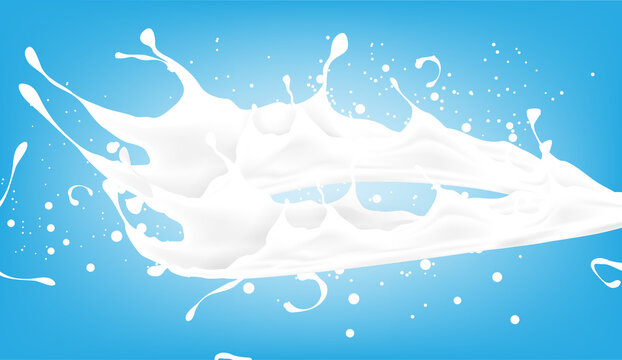 Splashing milk with milk drop on blue background