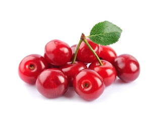 Sweet cherry fruits with leaves isolated