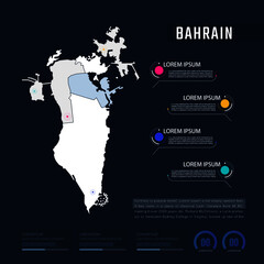 Bahrain country map infographics vector with pointer marks and circle chart.  Editable Infographics template. Vector illustration