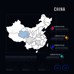China country map infographics vector with pointer marks and circle chart.  Editable Infographics template. Vector illustration