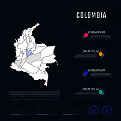 Colombia country map infographics vector with pointer marks and circle chart.  Editable Infographics template. Vector illustration
