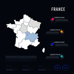 Fototapeta premium France country map infographics vector with pointer marks and circle chart. Editable Infographics template. Vector illustration