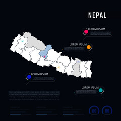 Nepal country map infographics vector with pointer marks and circle chart.  Editable Infographics template. Vector illustration