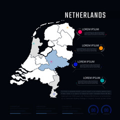 Netherlands country map infographics vector with pointer marks and circle chart.  Editable Infographics template. Vector illustration