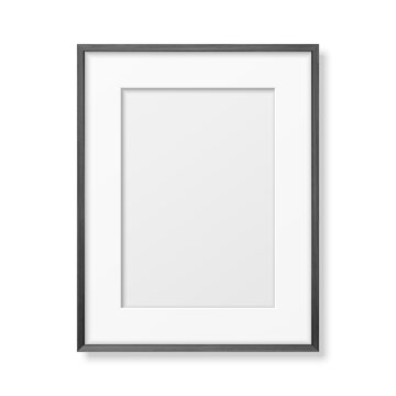 Vector 3d Realistic A4 Black Wooden Simple Modern Frame Icon Closeup Isolated on White. It can be used for presentations. Design Template for Mockup, Front View