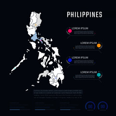 Philippines country map infographics vector with pointer marks and circle chart.  Editable Infographics template. Vector illustration