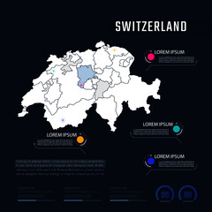 Switzerland country map infographics vector with pointer marks and circle chart.  Editable Infographics template. Vector illustration